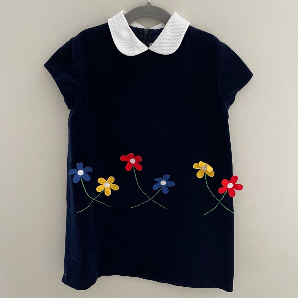 Florence Eiseman Vintage Navy Velvet Floral Motif Dress Sz 5